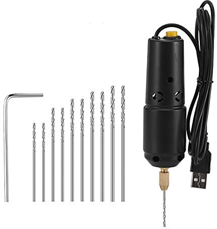 MAJONMMERD Mini trapano elettrico, mini trapano per forare perline di cristallo con 10 punte, per portachiavi in legno, ciondoli, orecchini (10 punte (0,8–1,2 mm))