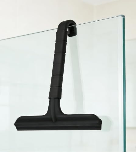Kezidhp Rasqueta Limpiacristales Ducha Negra con Gancho Colgante Integrado, rasqueta de Silicona con núcleo de Acero Inoxidable, para mampara de Ducha, Espejo, Lunas de Coche y Azulejos