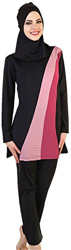 YEESAM Muslim Swimsuits for Women, Long Sleeve Islamic Burkini Modest Swimwear (Black Rainbow, Asia L)