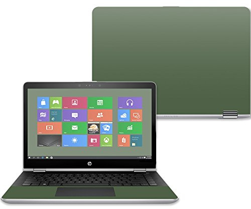Mightyskins Skin Compatible with Hp Pavilion X360 14 (2017) - Solid Olive | Protective, Durable, and Unique Vinyl Decal Wrap Cover | Easy to Apply, Remove, and Change Styles | Made in The USA