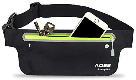 NEPAK AOBB Laufgürtel, Hüfttasche, Sport, wasserdicht, einziehbarer Gürtel, leicht und wasserdicht, Schlüssel, geeignet für Fitnessstudio, Reiten, Joggen, Klettern, Schwarz, Einheitsgröße, Schwarz,