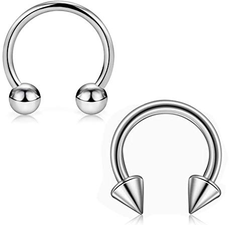 CIZME 2 st G23 titan hästsko septum näsring ring ring 16 g läpp helix tragus piercing smycken 8 mm/10 mm (boll/spike), 12mm, Titan