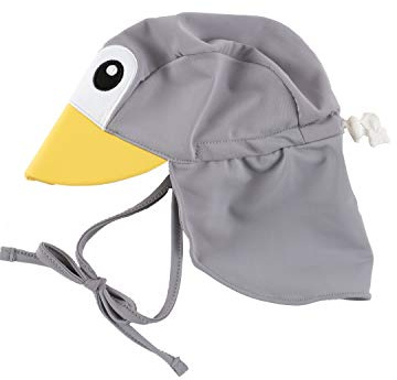 Cuddle Club Sombrero Ajustable con Cubrecuello para Bebés y Niños | Bloqueo del Sol en Cabeza y Cuello | Ajuste Frontal y Trasero - Pingüino – Gris - Pequeña