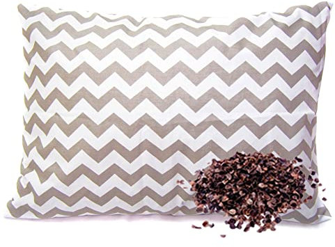 Gesunder Schlaf Buchweizenkissen Kissen mit Buchweizenschale mit Reißverschluss, Buchweizen, orthopädisches Naturkissen, mit Innen- und Außenkissenbezug (Grauer Zickzack, 70 x 80 cm)