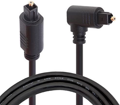 Tomost Optical Fiber Cable, 90 Degree Right Angle Digital Audio Toslink Cable 24 Gold-Plated Optical Audio Cable for AV Receiver Sound Bar,Smart TV,Xbox,PS4,Blu-Ray Players (2 Meter / 6.6 FT)
