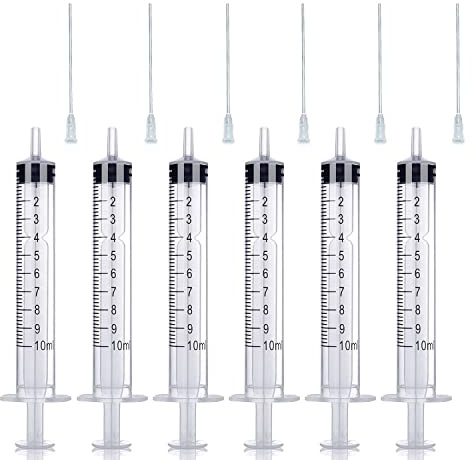 Set med dispenserings-/applikatorflaskor/sprutor, 6 dispenseringssprutor på 10 ml med 6 st 16G-dispenseringsnålar för gör-det-själv-quilling, akrylmålning, oljeflaska, hantverk, konstverkshobbyer
