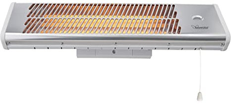 Bimar HR312 Stufa Elettrica da Esterno al Quarzo da 1500W, Stufetta Radiante a Parete con 3 Potenze di Riscaldamento Istantaneo, Kit fissaggio incluso, Orientabile 0-90 Gradi, Accensione a Corda