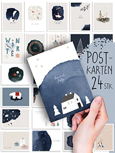 Spielefabrik Weihnachtskarten 24 Stück Postkarten, Skandinavisches Design, Boho Deko, Illustration, Weihnachtspostkarten, Weihnachten, Xmas, Set, Mix, Geschenk, Grußkarten, Geschenkkarten