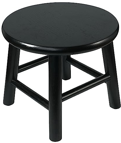 CONSDAN 9-Inch Round Step Stool for Adults & Kids, USA Grown Solid Oak Hardwood Ottoman, Sturdy Small Foot Stool for Kitchen, Bedside, Nursery, Shoe Changing, Plant Stand, Fully Assembled (Black)