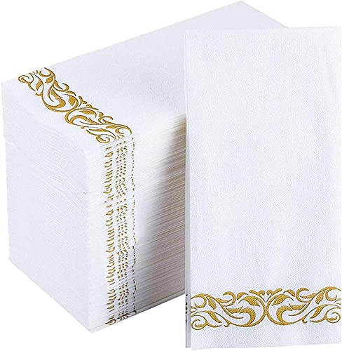 Morgiana 100 Stück Gold Servietten Stoffähnliche Hochwertige Servietten Stoffähnlich Weiß Servietten für Hochzeit Weihnachten(30 * 43 CM)