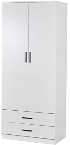 URBNLIVING White Wooden Bedroom Furniture Cabinet Chest of Drawers Dressing Table Wardrobe - 2 Door Wardrobe