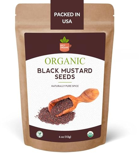 Black Mustard Seeds Whole by SpicyOrganic– 4oz Rai Sarson, Organic Mustard Seeds Non-GMO, Gluten Free, Bold Flavor for Cooking, Pickling, BBQ Rubs & Ayurvedic Use