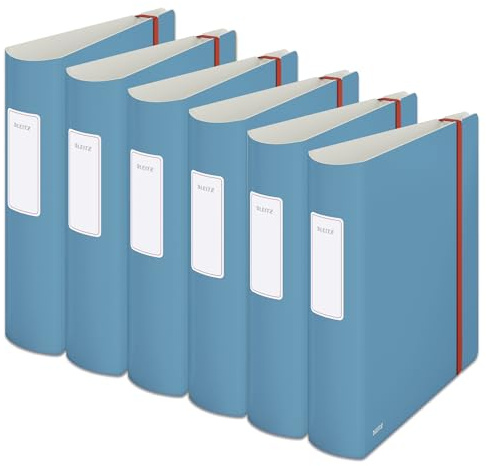 Leitz Qualitäts-Ordner 180° Active, 6er Pack, A4, 500 Blatt, 8,2 cm Rückenbreite, Sanftes Blau, Cosy-Serie, 10380061
