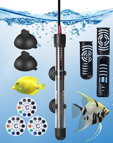 LAOYE Riscaldatore per Acquario 120L, Asta Riscaldante per Acquario 100W, Riscaldatore per Acquario con Temperatura Regolabile, Riscaldatore per Acquario con Indicatore Luminoso, Ventosa e Protezione