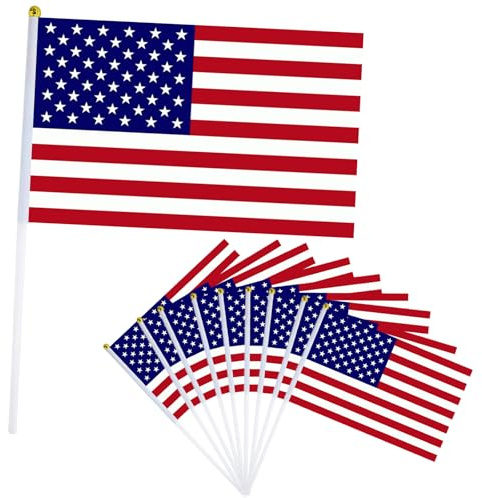 10pcs Small USA America Flags on Sticks for Fifa World Cup Football 2026 Decorations,The United States Flags Mini USA America Flag for Memorial Independence Veterans Day 4th July Decorations