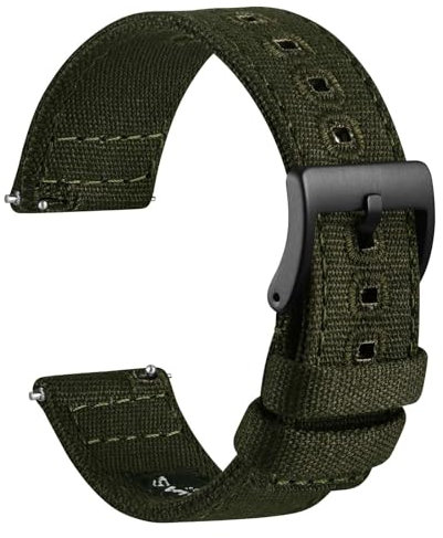 WOCCI 20mm Watch Strap, Heavy Duty Cloth Fabric, Quick Release, Replacement Band, Black Buckle (Army Green)