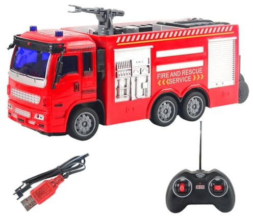 Duroecsain Camion de pompier avec télécommande, jeu de jouets pour véhicules de camion de pompiers | Jouet de voiture modèle de camion de pompier pour – Jouets pour camions de pompiers