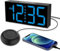 RETZLA Vibrating Alarm Clock for Heavy Sleepers Adults, Loud Alarm Clocks with Bed Shaker for Bedrooms, Plug in Digital Clock with Big Numbers, 5 Levels Brightness (Black and Blue)