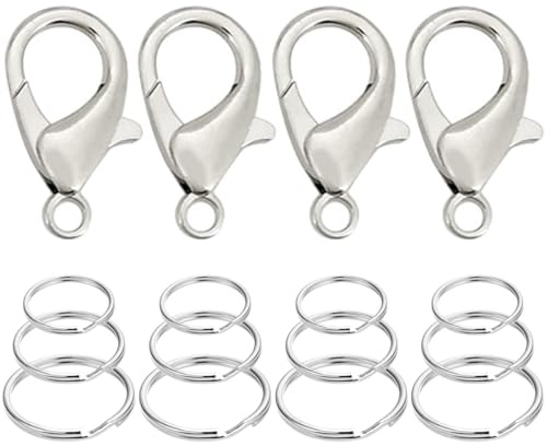 ZAAWUUT 4 set hundtaggsklämmor, hundbricka fästande klämringar, mini utbytbara ID-etiketthållare för husdjurskrage, 1,2-tums klämma med ring i 3-storlek (silver)