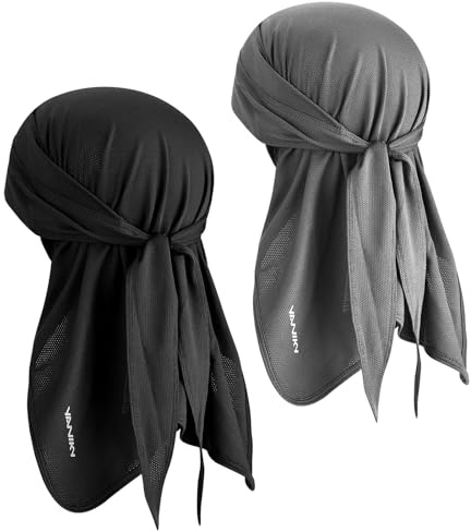 YANIKY Bandanas Do Rag Skull Caps per uomo e donna, traspirante, fodera per casco multifunzionale, 3 in 1, protezione solare UV, collo drappeggio, cappello da ciclismo Durags (nero + grigio)
