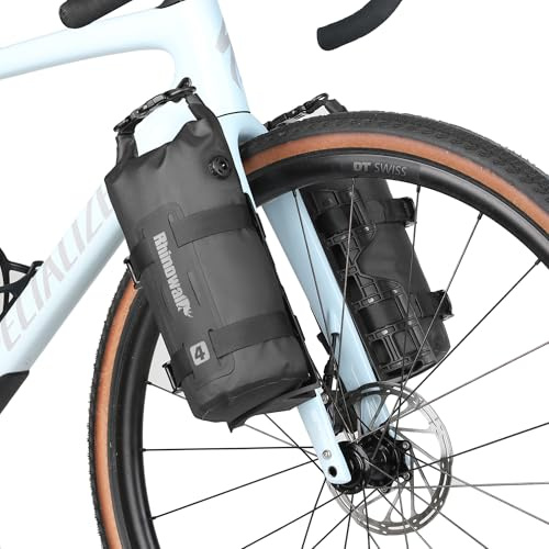 Rhinowalk Sacoche de fourche de vélo, 4 l, étanche, sacoche de roue avant, avec valve d'air, design réfléchissant, montage robuste pour VTT, vélo électrique et scooter électrique, noire
