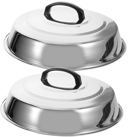 MAGICLULU 2 St. Steklock För Stekhäll: Ostsmältning, Kupolformat Lock I Rostfritt Stål - Runt Metallångstektillbehör - Platt Grill, Teppanyaki, Kastrull/panna, Utomhusgrill