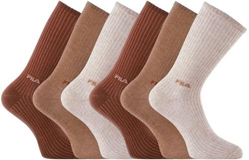 FILA Calcetines deportivos para mujer – Juego de 6 – Calcetines altos para mujer, tenis, Marrón/Camel/Beige, 39-42