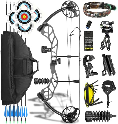 ZSHJGJR Compound Bow Set For Adults/Adjustable 19-70lbs Archery Bow Kit For Hunting Target Shooting Practice Training/Precision Bows Outdoor For Beginners/CompoundBow Accessories Set (Grey)