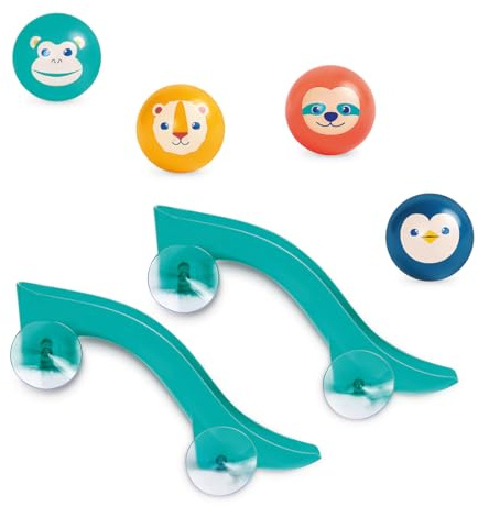 LUDI – Toboggans de Bain XXL – Jeu d’Eau modulable avec ventouses et 4 balles flottantes sonores – Parcours Aquatique évolutif – Dès 10 Mois, Turquoise, Orange, Jaune, Rouge, Bleu