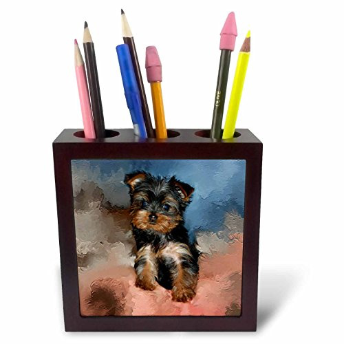 3dRose LLC ph_3868_1 Toy Yorkie Puppy Tile Pen Holder, 5-Inch