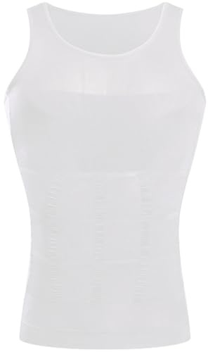 Slimming Compression Vest for Men - Sleeveless Body Shaper Undershirt. Tight Muscle Support. Invisible Skin Under Tops/T-Shirts. Gym Wear. 5 Colours. Non-Standard Size. See Size Guide. White