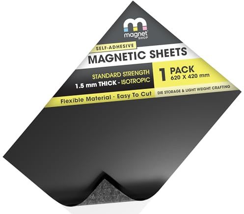 TMS Large Self-Adhesive Magnetic Sheet, Extra Strength 62 x 42cm Vehicle Grade Magnet Sheeting for Sign Making and Heavy Duty Use - Extra Thick, Motorway Grade, Powerful Pull and Grip [1.5mm thick]