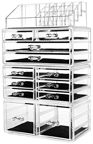 FOBUY Durchsichtiger Acryl-Make-Up-Organiser Aufbewahrungsständer, für Kosmetik-Sets oder Schmuck (12 Drawers)