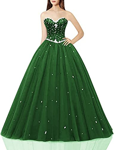 Likedpage Women's Sweetheart Ball Gown Tulle Quinceanera Dresses Prom Dress (US10, Dark Green) … …
