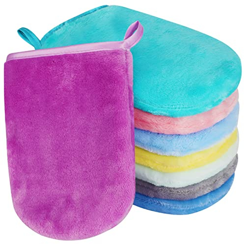 PHOGARY Lot de 8 Gants de Toilette en Flanelle, Gants Doux en Flanelle, Chiffon de Bain Spa, Gants démaquillants réutilisables, 15 x 21 cm