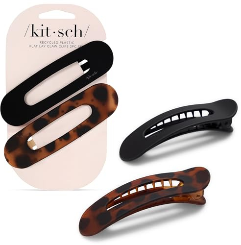 Kitsch Flat Hair Clips for Women - Black & Tortoise, 2pc