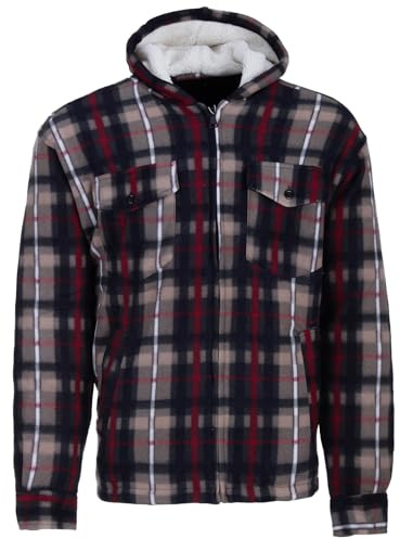 Henry Terre Holzfällerjacke Herren Hemdjacke Kapuze Arbeitsjacke Hemd Flanell Thermojacke Jacke Kariert Gefüttert M-3XL, Farbe:beige, Größe:XXL