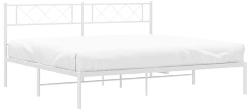 vidaXL Cadre de lit métal avec tête de lit Blanc 160x200 cm, lit Double, Meuble de Chambre à Coucher, lit d'invité, lit, Cadre de lit métallique