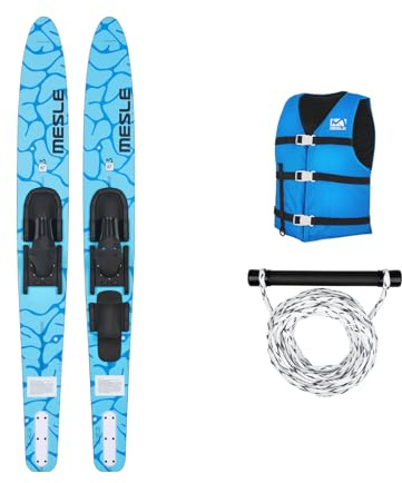 MESLE Wasser-Ski Set Strato 170 cm mit Weste Promo + Leine Set, Anfänger und Fortgeschrittene Combo-Ski Ausrüstung für Jugendliche und Erwachsene, Farben: blau, Lime, rot