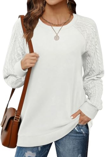 Cuptacc Pull Femme Hiver Chaud Chic Sweat Manches Longues Col Rond Sans Capuche Basic Blanc L
