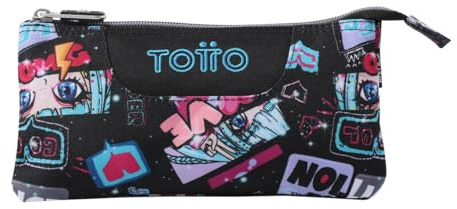 TOTTO - Estuche Escolar 3 Compartimentos, Modelo Tablero, Estuche Grande, Dimensiones 22 x 11 x 3.5 cm, Una Cremallera, Tejido Resistente y Repelente a Líquidos, Estampado Misato
