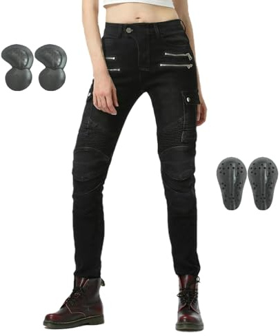 RCLONGEU Motorcycle Motorbike Leggings Pants Ladies Protective Motorcycle Women Leggings with Removable CE Armour (Black,M)