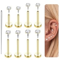 LOLIAS 18G Flat Back Earrings Studs-Hypoallergenic Surgical Stainless Steel Cartilage Earring for Women 14K Gold Plated Internally Threaded CZ Nose Stud Lip Medusa Tragus Helix Piercing Jewelry
