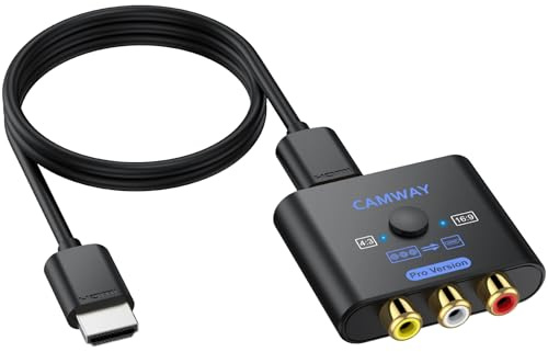 CAMWAY RCA auf HDMI Adapter, Upgraded Chip-Höhere Bildqualität,16:9/4:3 Konvertierung 1080P AV zu HDMI Video Audio Konverter mit 50CM HDMI Kabel Unterstützt PAL/NTSC für Wii/PS1/PS2/N64/Xbox/DVD/VCR