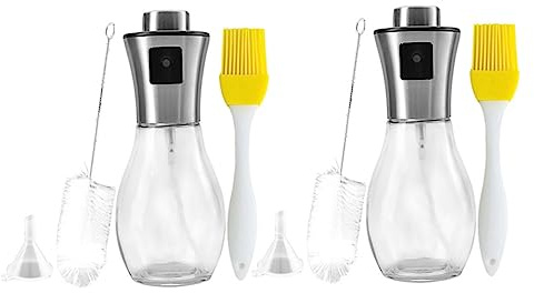 GLEAVI 2 Juegos de Botellas Rociadoras para Aceite de Cocina en Vidrio y Acero Inoxidable, Uso Práctico y Ligero para Asar y Hornear Hogar