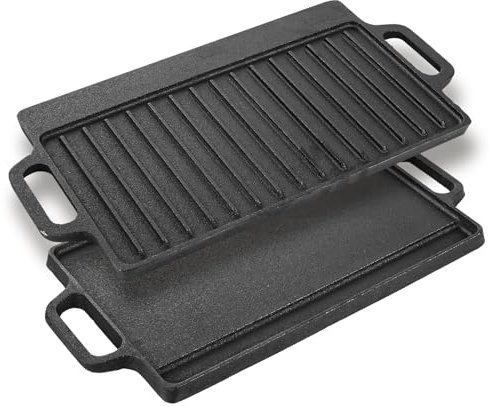 LDHHYH Cast Iron Griddle Plate, Reversible Pan Non-Stick Top Griddle with Handle for Gas Grill, Heavy Duty BBQ Grill Pan for Outdoor Use or Camping, 40x20x2cm