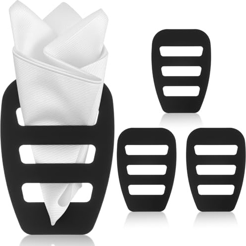 Nogeqi 4 Stück Einstecktuch Halter Set Herren, Schwarz Stofftaschentücher Herren Halter, Unsichtbarer Einstecktuchhalter Set für Hochzeit, Abendessen, Business (12,5 x 9 Cm)
