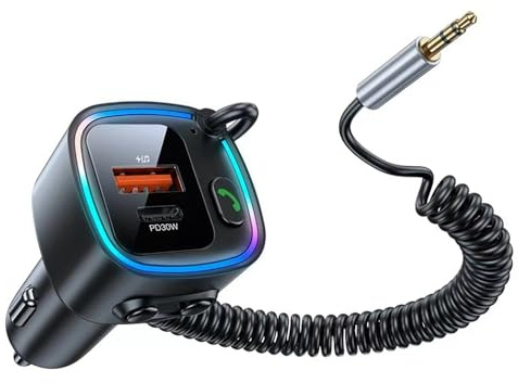 KBIBCK Transmetteur FM Bluetooth, 5.4 Adaptateur Bluetooth Voiture avec PD 30W & QC 12W, Mains Libres, Adaptateur Kit Émetteur, Jack 3.5mm, Support Carte SD & Clé USB