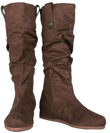 Generisch Botas altas hasta la rodilla para mujer, botas medievales vintage, zapatos medievales cosplay, botas occidentales, zapatos de invierno, botas de equitación de cuero cálido, botas bajas con