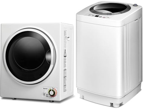 COSTWAY Washer and Dryer Combo Set, 8Lbs Capacity Portable Washing Machine with 6 Wash Programs and 1.5 Cu.Ft. Tumble Laundry Dryer with 4 Drying Modes for Home, Apartment, Dorm, RV